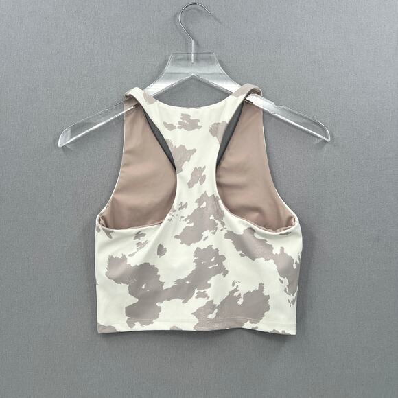 BEACH RIOT Ruby Crop Tank Womens M Taupe Cow Print Racerback V Neck Athleisure - Picture 4 of 14